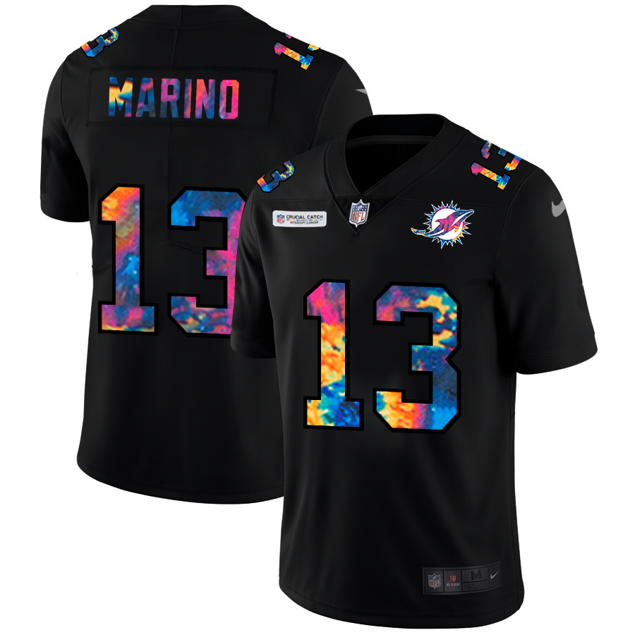 NFL Miami Dolphins #13 Dan Marino Men Nike MultiColor Black 2020 Crucial Catch Vapor Untouchable Limited Jersey->new orleans saints->NFL Jersey